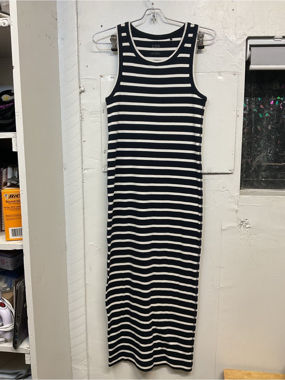 COS navy and White Cotton Striped Sleeveless Maxi Dress size S